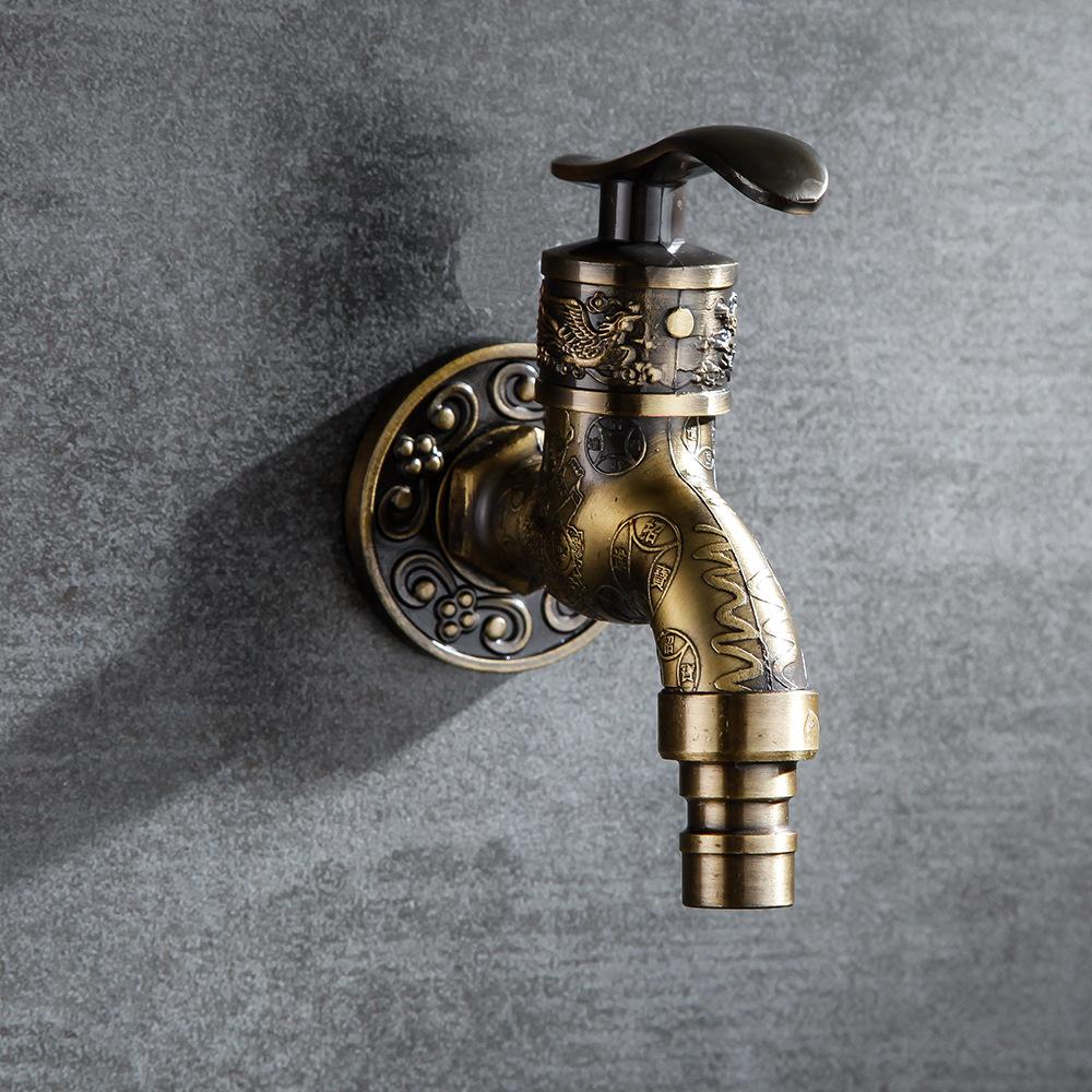 Elegant Golden Dragon Wall-Mounted Faucet with Single Cold Water Valve - Rustic Vintage Style, Stainless Steel and Zinc Alloy