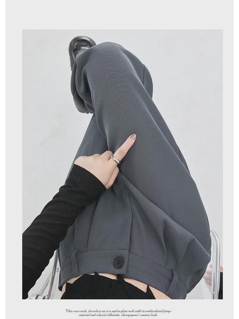 Women's High-Waist Black Wide-Leg Suit Pants - Autumn Casual, Slim, & Straight Leg Fit