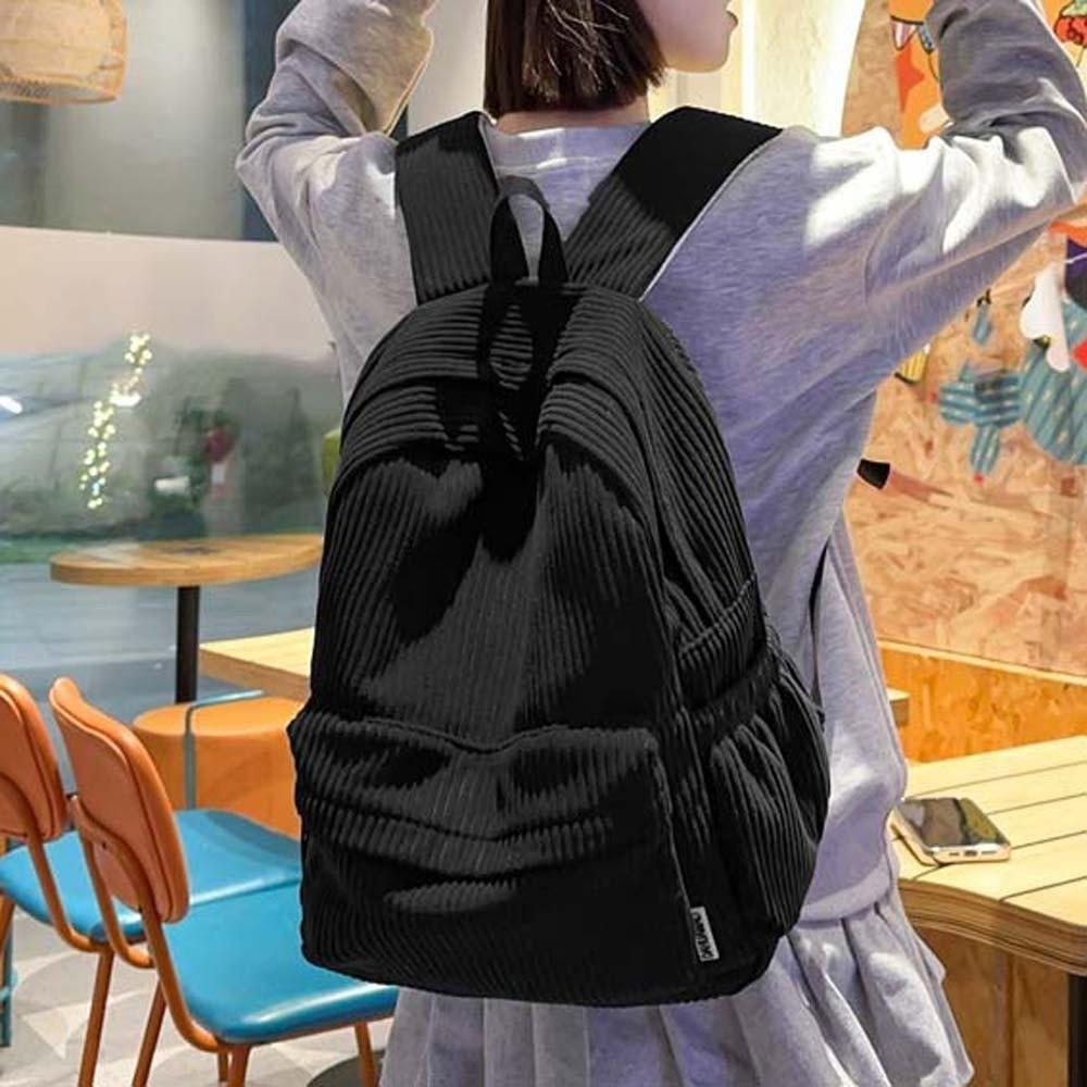 Lehký manšestrový batoh Velká kapacita Přenosný Jednobarevný Školní taška Nastavitelný Japonský styl Ležérní Studentský denní batoh