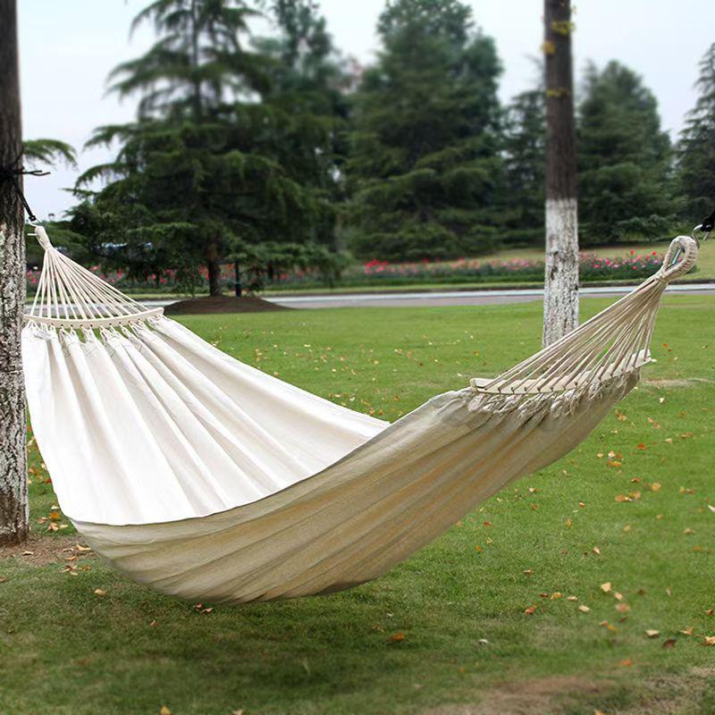 Thickened White Double Hammock for Indoor/Outdoor Use: Anti-Rollover Design for Adults & Kids