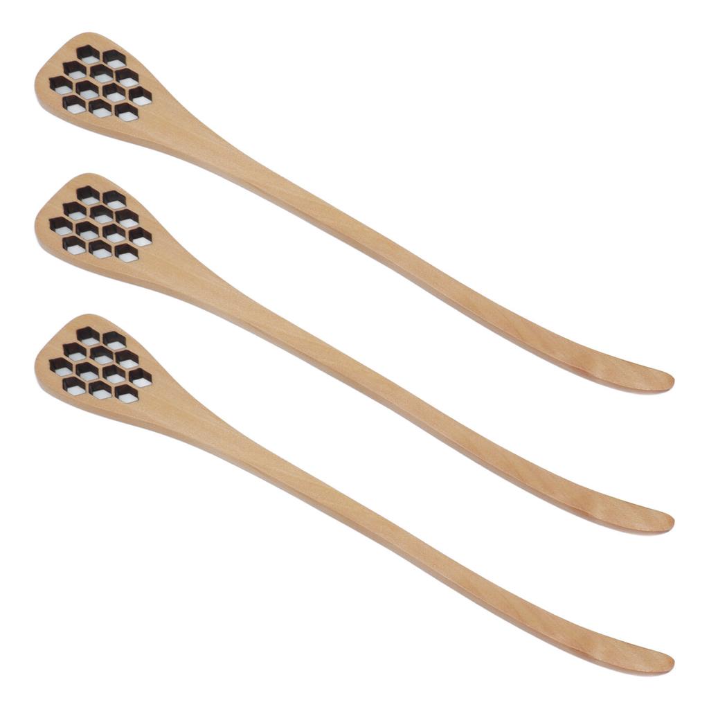 3Pcs Honey Dipper Reusable Wooden Carving Honey Spoon Mixing Stick for Home Kitchen RestaurantWood Color