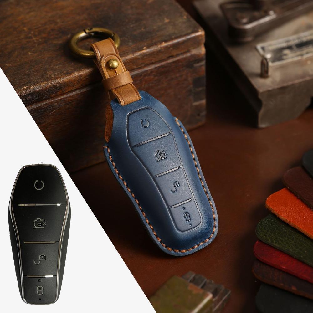 Genuine Crazy Horse Leather Key Case for BYD Dolphin Tang Qin Han Song Car Keys Protection Cover