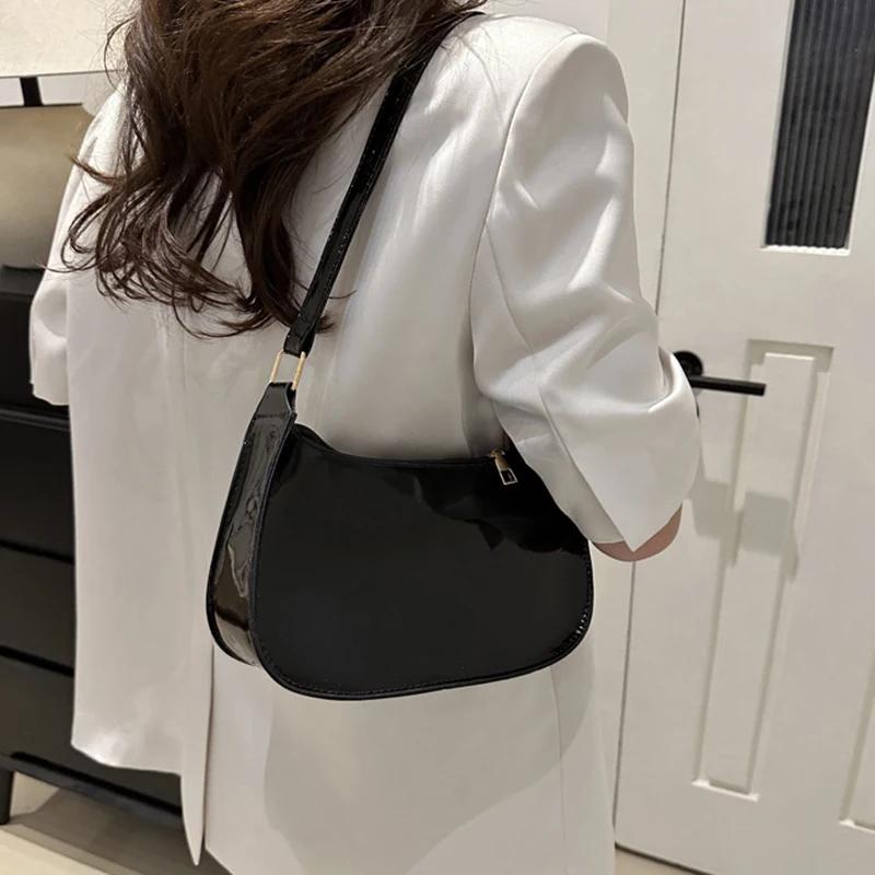 Retro Solid Color PU Leather Women Shoulder Bags Fashi Simple Ladies Handbags Purse Casual Design Female Hobos Underarm Bag