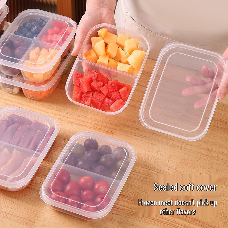 Japanese-Style Four-Grid Food Storage Box - Thickened Freshness Preserving Divider for Refrigerator/Freezer