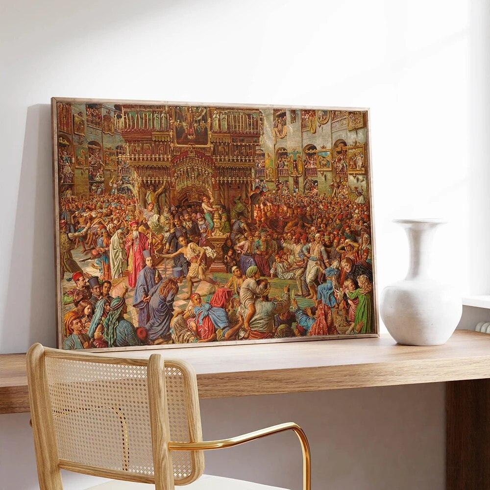 The Miracle of the Sacred Fire Oil Painting Poster Retro William Holman Hunt Prints Wall Art Vintage Classical Canvas Painting