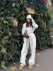 European & American Women's Spring/Autumn Long Sleeve Jumpsuit - Casual Half Open Neck, Elastic Waist Set