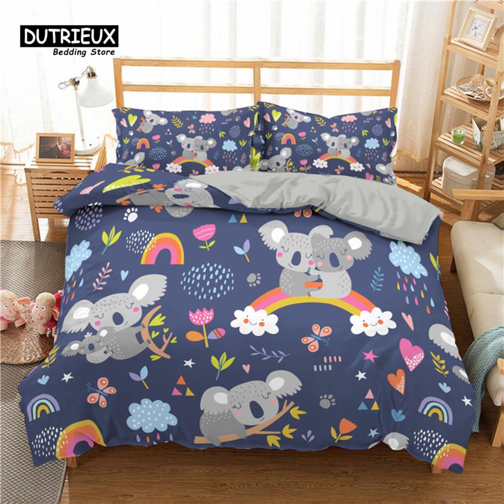 Cartoon Animals Bedding Set For Kids Children Panda Dinosaur Print Duvet Cover Set Comforter Cover With Pillowcase Bedroom Decor