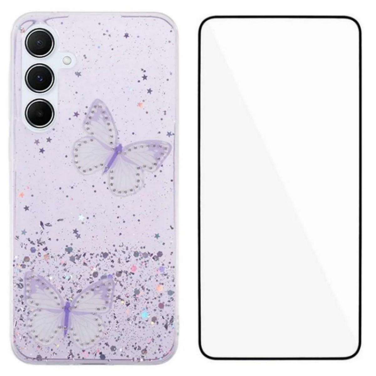 

Для Samsung Galaxy S25 чехол из ТПУ WANLONFENG серия AW ПВХ бабочка эпоксидная накладка для телефона с HD пленкой Purple