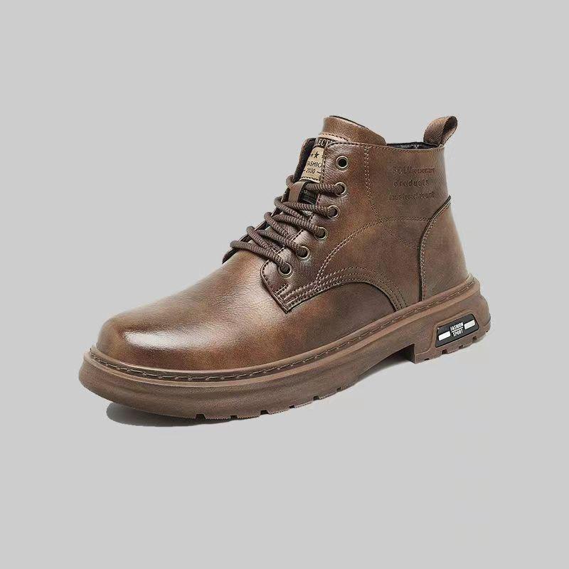 Men's Retro British-Style High-Top Leather Boots: Breathable, Trendy, Versatile Martin Boots with Thick Soles