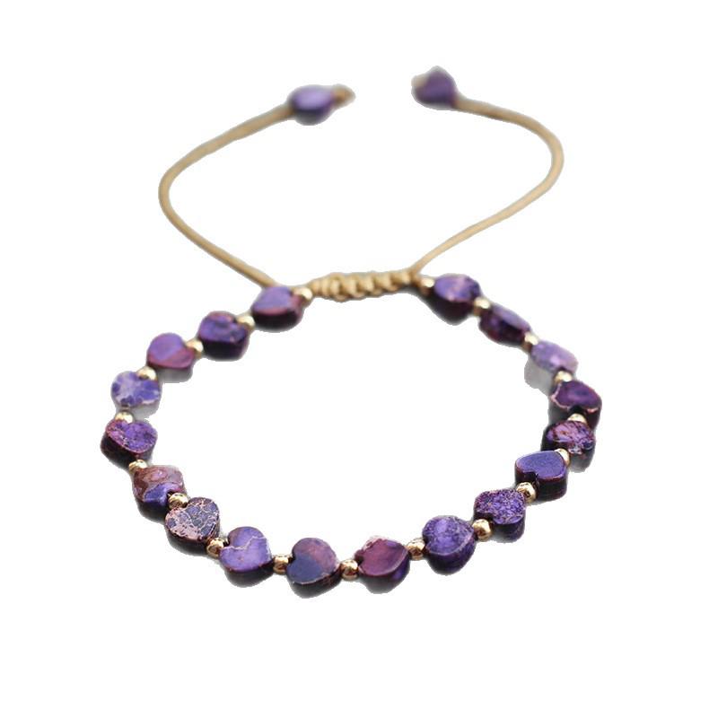 Colorful Bohemian Purple Emperor Bracelet with Adjustable Braided Hematite Spacer Beads