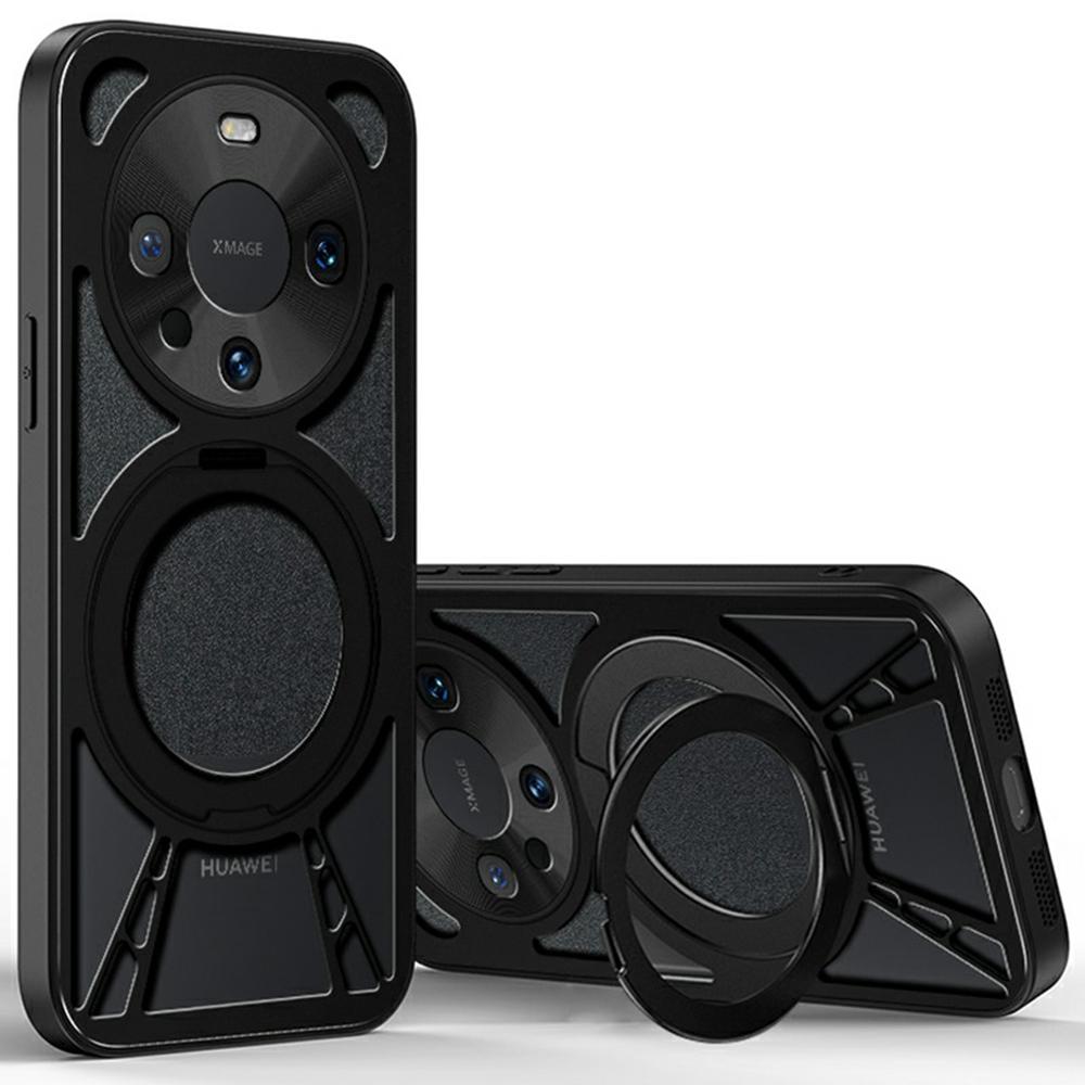 For Huawei Mate 60 Pro/Mate 60 Pro+ Case Magnetic Kickstand Hollow Heat Dissipation Silicone+PC+Metal Bumper Phone Cover