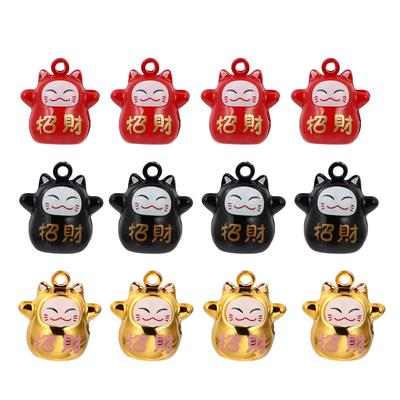 12Pcs Fortune Cat Bells Cartoon Lucky Cat Pet Copper Bells Gift Pendant DIY Small Bell Gift Crafts Phone Key Bag Chain Accessory