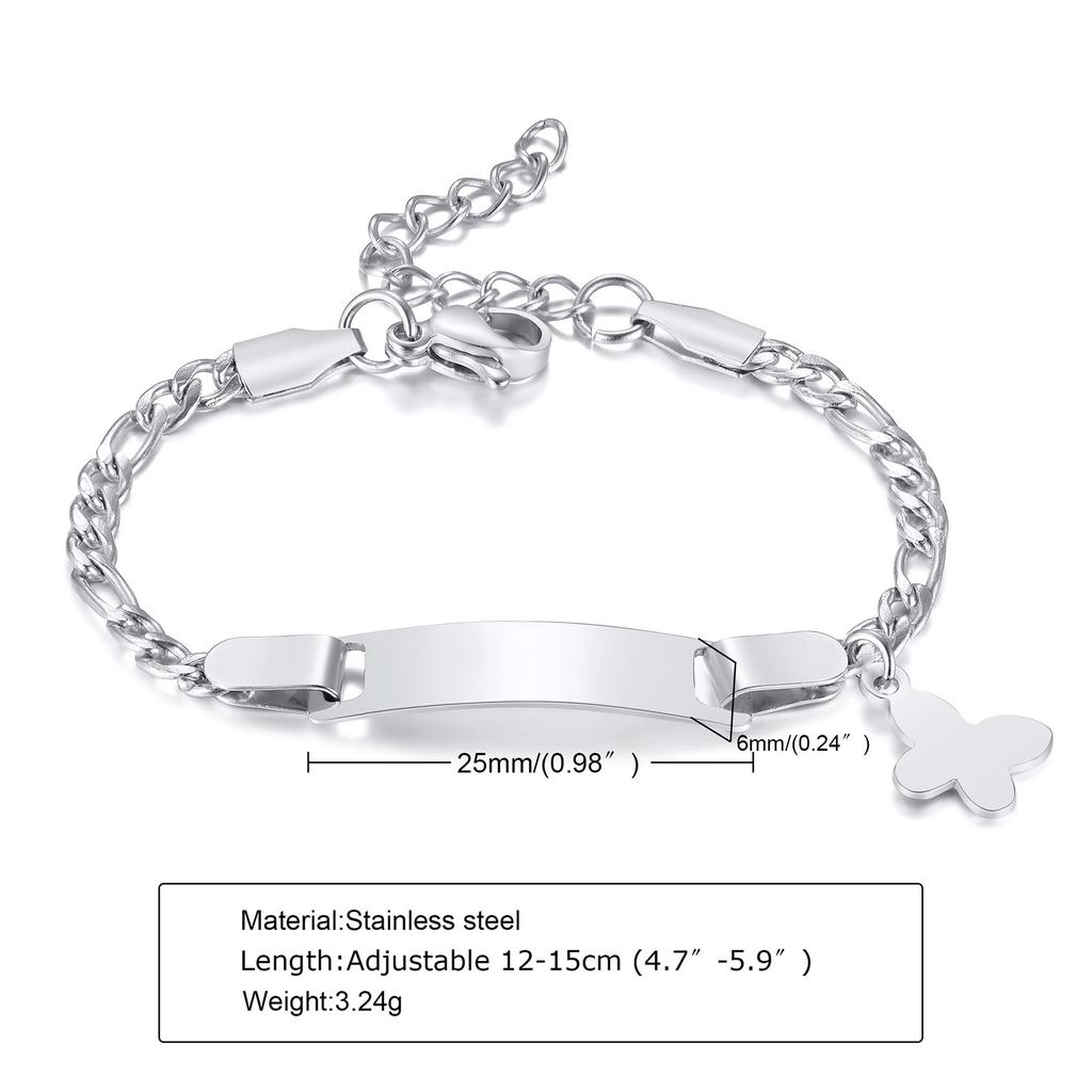 Engraved Custom Name ID Bracelet With Heart for Little Boy Girl, Stainless Steel Personalized Jewelry Birthday Gift