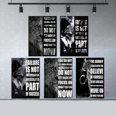 Motivational Black Wolf Lion Leopard Canvas Painting Posters and Prints Inspirational Life Quote Wall Art Pictures Living Room Home Decoration