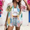 Women Watercolor Leaf Printed Short Sleeve Button Down Shirts Casual Lapel Loose Summer Plus Size Blouses For Daily Office Wear