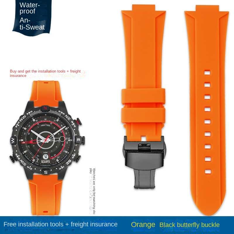 Bracelet de montre convexe Bracelet en silicone pour timex T2N738 T2N739 T2N720 T2N721 T49706 Bracelet de montre à boucle déployante Bracelet en caoutchouc 24X16mm