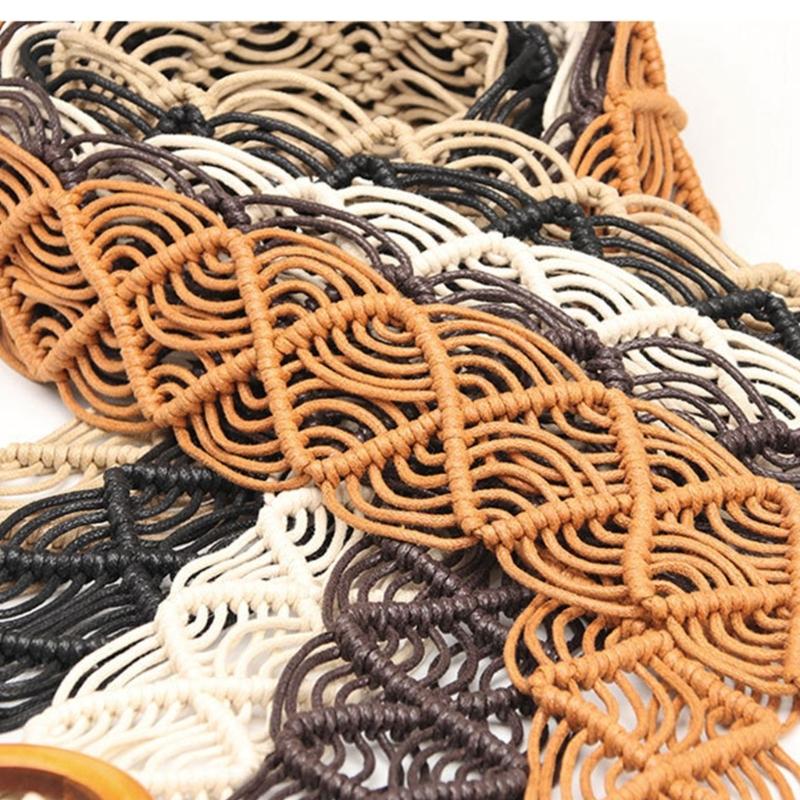 Ethnic Braided Waxed Cord Wide Belt For Women Stylish Adjustable Waistband With Tribal Design Comfortable Daily Wear