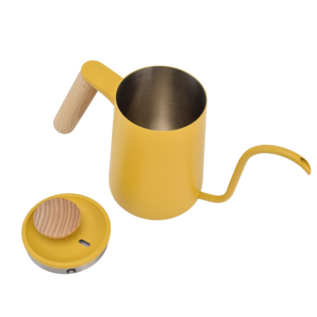 Dzbanek do kawy ze stali nierdzewnej z wylewką typu gęsia szyjka, czajnik do herbaty z długą wylewką, ręczny ekspres do kawy, żółty 600 ml