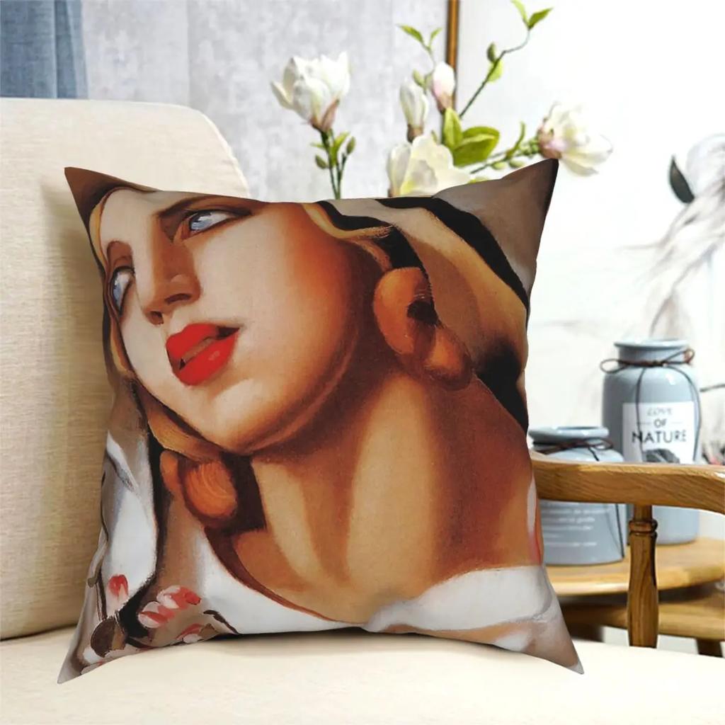 Straw Hat By Tamara De Lempicka Art Deco Throw Pillow Cover Throw Pillow Funny Pillowcover Home Decor