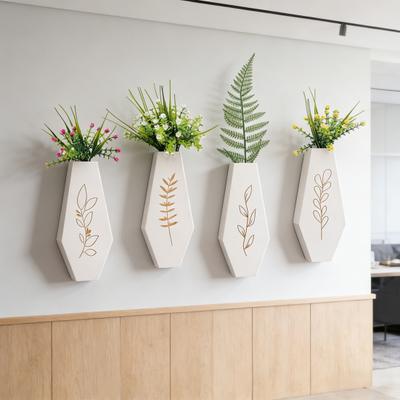 4Pcs Wooden Wall Mount Vase Farmhouse Rustic Home Office Living Room Wall Hanging Artificial Plants Holder Dried Flower Vase Decoration