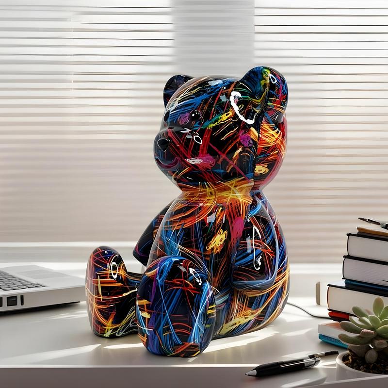 Schreibtischstatue Harz Sitzender Bär Skulptur Trendige Miniaturpuppe Heimdekoration Für Garten Feiertagsmöbel Schlafsaal Schrank
