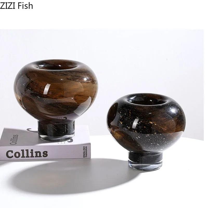 Gradient Color Circle Glass Vase Table Decoration Flower Arrangement Creative Mushroom Shaped Flowers Vases Room Aesthetic Decor