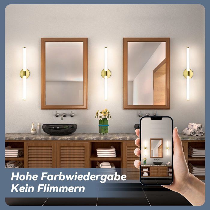 Applique murale LED miroir - NETTLIFE - 60 cm - 8 W - 4000 K (blanc neutre) - finition or