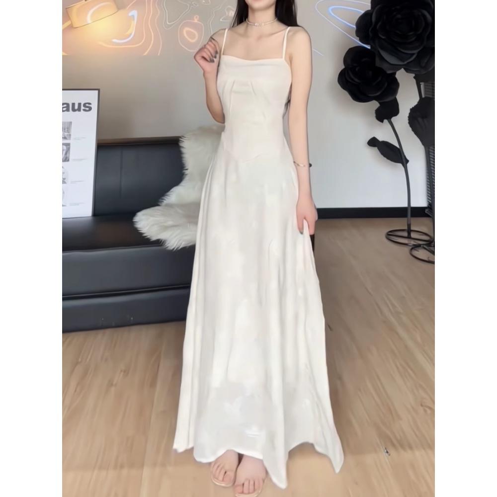 Hepburn Style French Black Jacquard Suspender Dress, Beautiful Temperament, High-end Waist A-word Long Dress, Summer