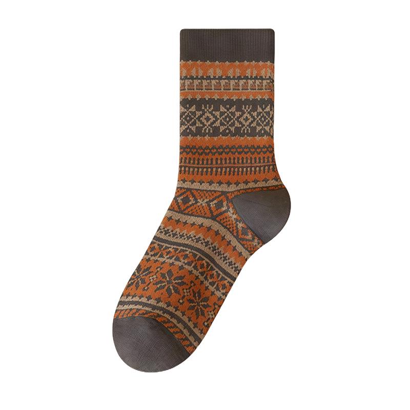 Herrensocken im Ethno-Stil, mittelhoch, doppelt gestrickt - Antibakteriell, Retro für Herbst/Winter