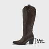 Western Boot Retro Embroidery Round Pointed Top Thick Heel V-shaped Wide Cuff Thick Bottom Long Boots Women's Chunky Heels Boots