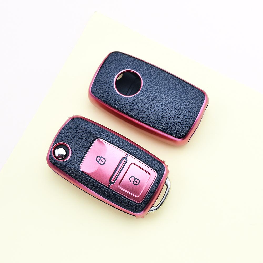 2 Knappar Skal För VW Volkswagen Passat B5 B6 B7 Polo Jetta Lavida Tiguan Golf 4 5 6 MK6 för Skoda Octavia TPU Läder Bilnyckelfodral Skydd