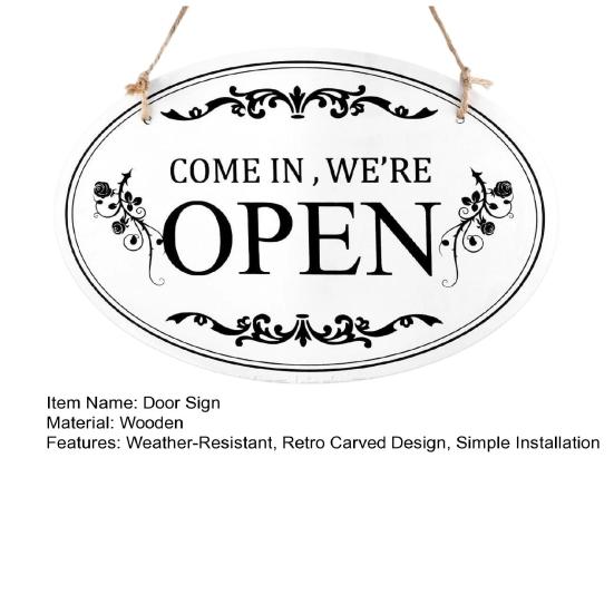 Oval Shaped Welcome Plaque Wooden Open Closed Sign, Double-Sided Hanging Door Sign with Vintage Indoor Store Front Display Frame, Waterproof