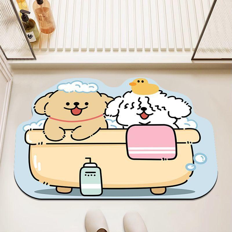 Line Puppy Diatom Mud Floor Mat Bathroom Water Absorption Quick-drying Foot Mat Bathroom Dirt-resistant and Easy To Handle Anti-slip Floor Mat