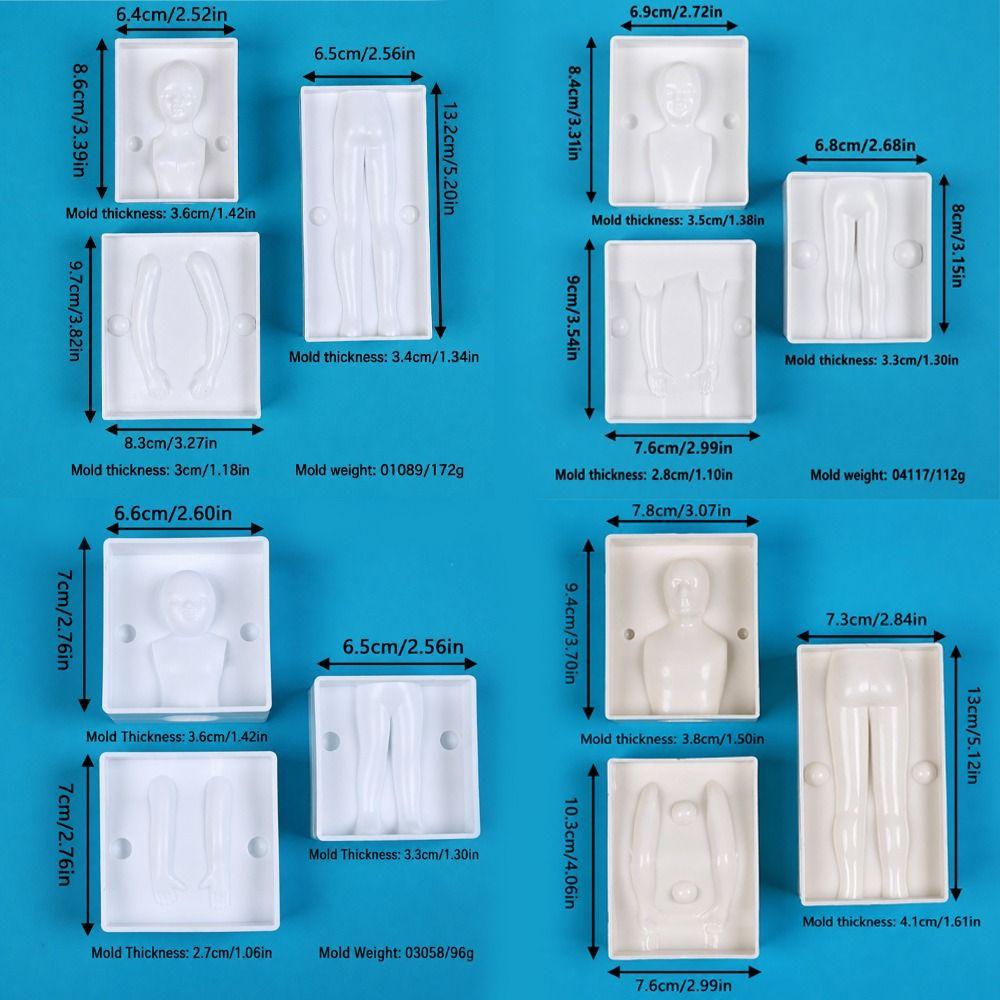 4 Sets Easy To Use PP Fondant Mold Men Women Boys Girls 3D Human Body Mould People Shaped Mold White Cake Figure Mold DIY