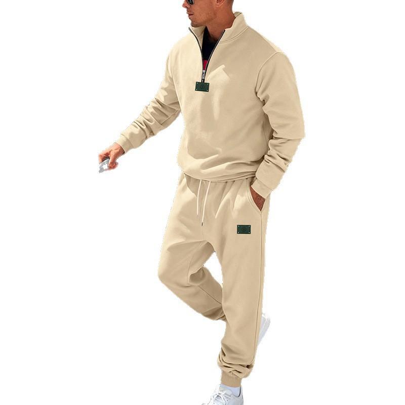 Mens Winter Thickened Fleece-Lined Casual Hoodless Jacket Pants Set Loose Fit Urban Style