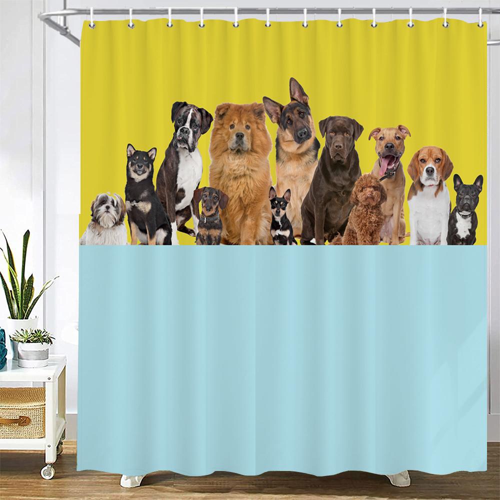 

3D Printed Cute Cat Dog Animal Shower Curtain With Hooks Bathroom Polyester Waterproof Shower Curtain Home Decor Curtains W60H190(CM)-1 Pcs