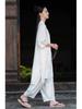 2026 Spring Women's Asymmetrical Cotton Linen Robe with Frog Buttons and Tie-Up Collar - Retro Chinese Zen Tea Wear