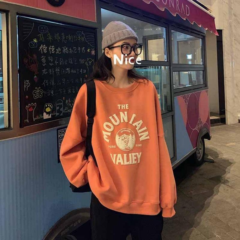 Frauen Langarm O Hals lose Pullover weibliche Tops einfarbig Sweatshirts