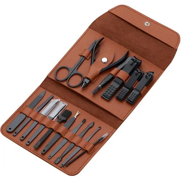 16pcs Stainless Steel Nail Set Decoration Foot Set Nail Scissors Stainless Steel Professional Nail Clippers Tool Belt Travel Kit