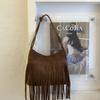 Korean Version Niche Simple Matte Bag 2025 Autumn New Women's Bag Bohemian Retro Messenger Bag Fringed Bag