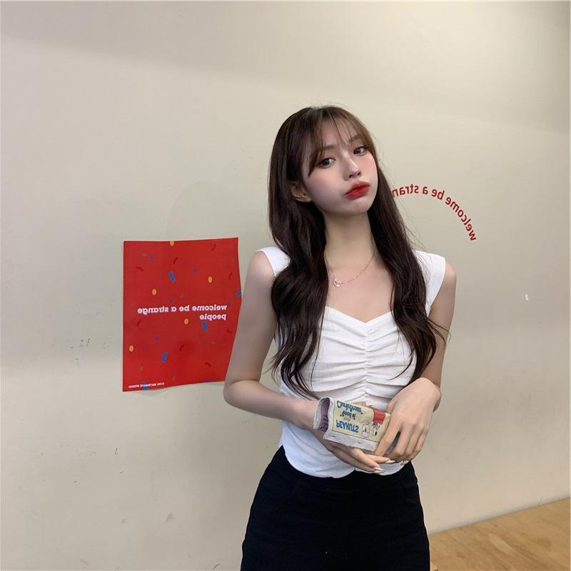 Plus Size Women s Summer Pleated Camisole Tank Top - Slimming Sleeveless Outerwear S белый