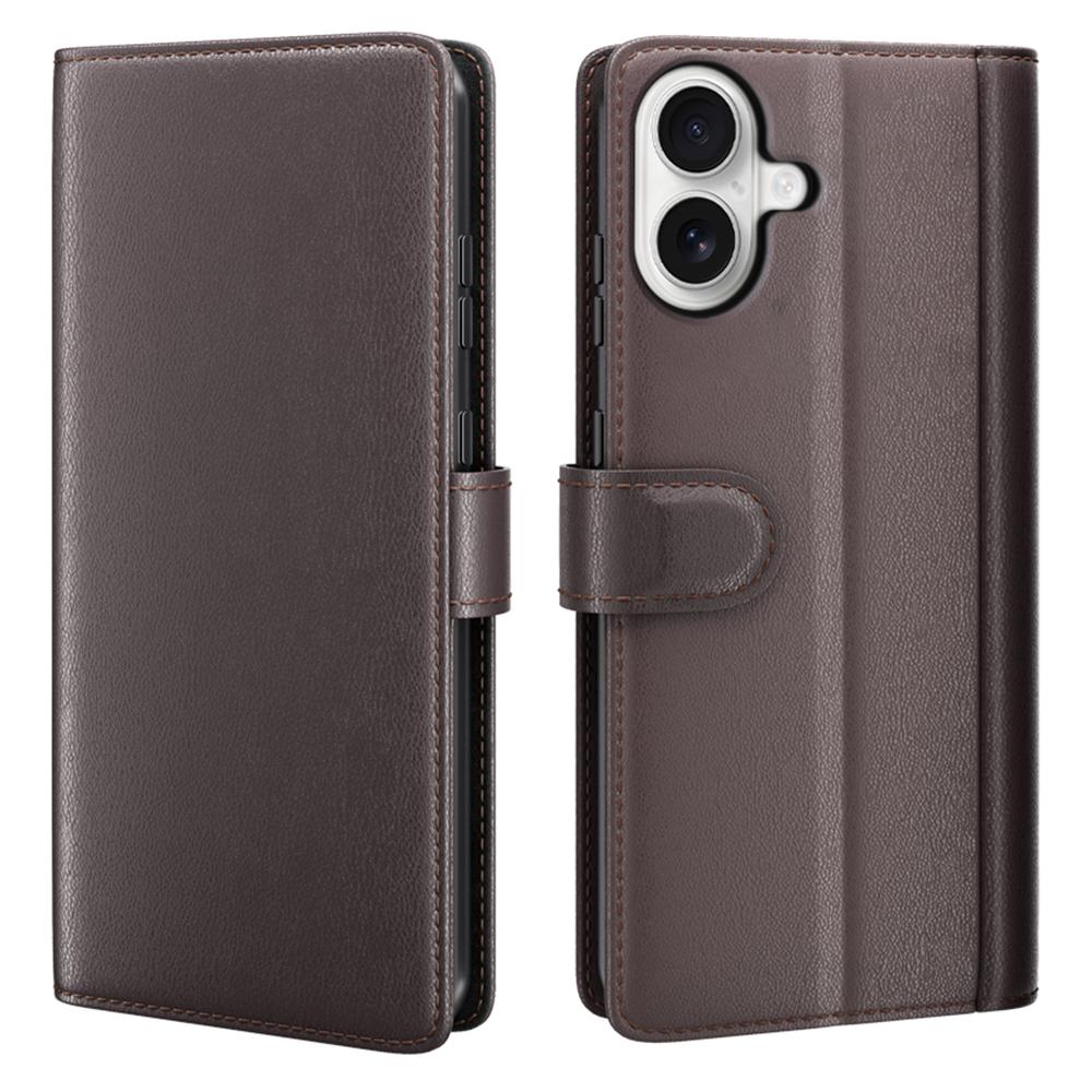 For iPhone 17 Stand Cases Calf Texture Genuine Split Leather Wallet Phone Cover