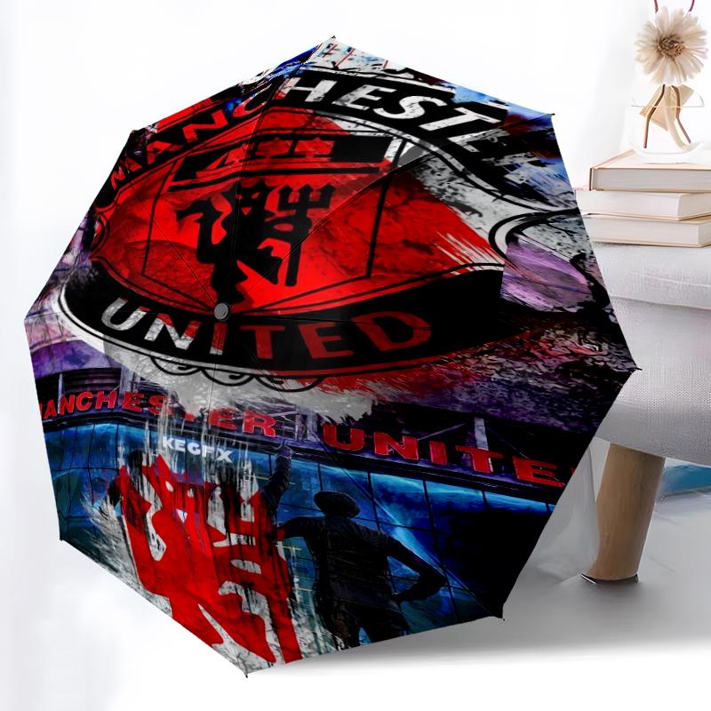 1pz Ombrello Automatico Robusto a 8 Stecche, Ombrello Manchester United Manchester City, Stampato Digitalmente, Ombrello Pieghevole per Uso Esterno in Movimento