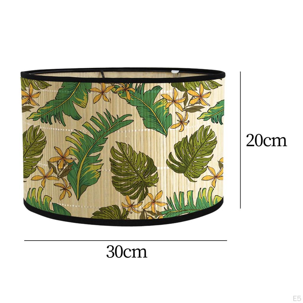 Bamboo E27 Lamp Shade with Leaves Pattern Accessory 11.8x7.8inch Farmhouse Cover for Bedrooms