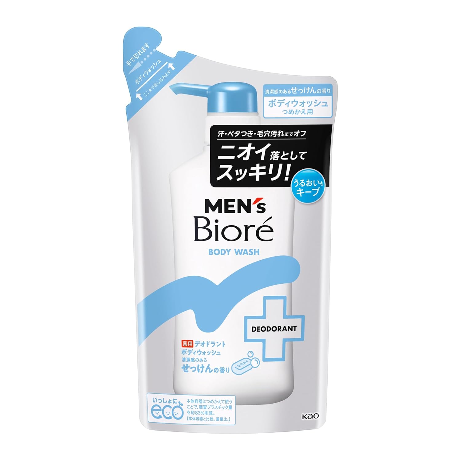Mens Biore Medicinal Deodorant Body Wash Clean Soap Scent Refill 360ml Odor Antibacterial Pore Cleanser Acne Quasi-Drug