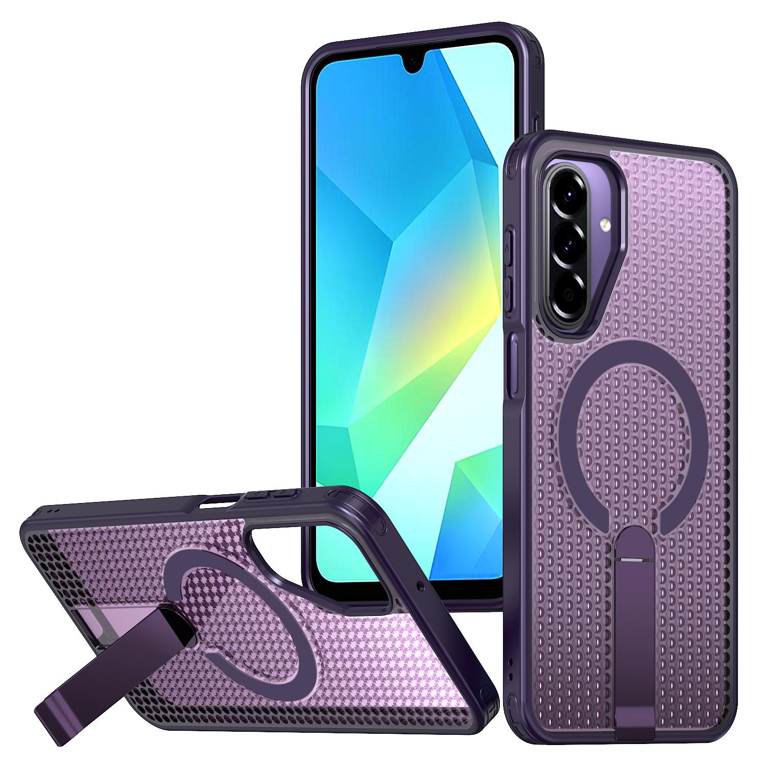 

For Samsung Galaxy A17 5G/A17 4G Magnetic Case Kickstand Grid Texture TPU PC Phone Back Cover