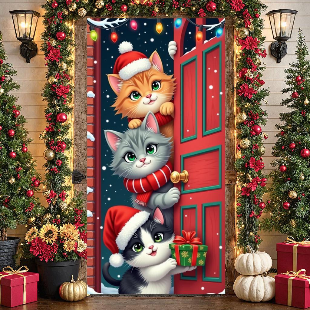 Christmas Banner Brick Wall Festive Banner Holiday Display Cute Kitten Backdrop For Christmas Eve Family Event Winter