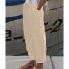 Women's Elastic Waist Linen Pants Loose Fit Casual Trousers Solid Color Pocket Harem Pants