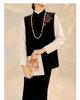 Spring Chinese Style Lychee Embroidery Velvet Vest & Skirt Set for Women