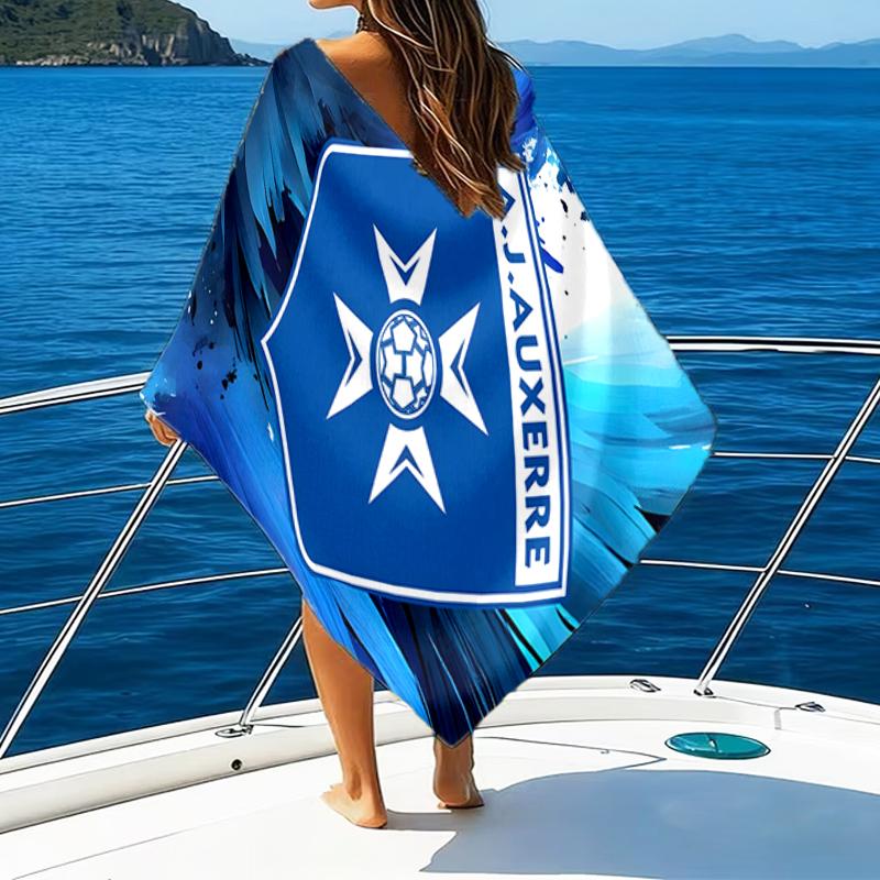 Auxerre Crest Design Beach Towel - Soft, Absorbent Microfiber, Lightweight, Ideal for The Beach, Parties, Travel, Camping Fan Gifts